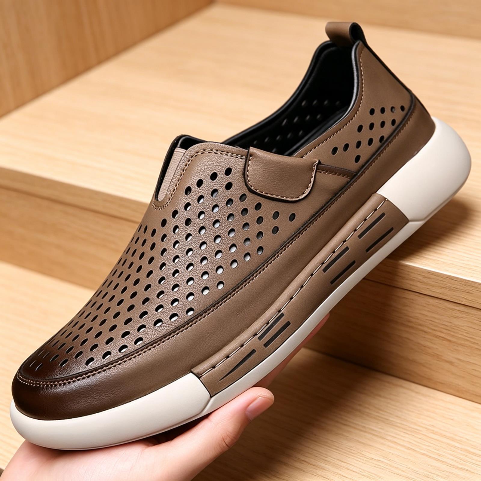 Summer Casual Men's Shoes, Hollow Breathable Clogs, Comfortable Soft-Soled Slip-On Work Shoes, Trendy and Versatile Dad Shoes