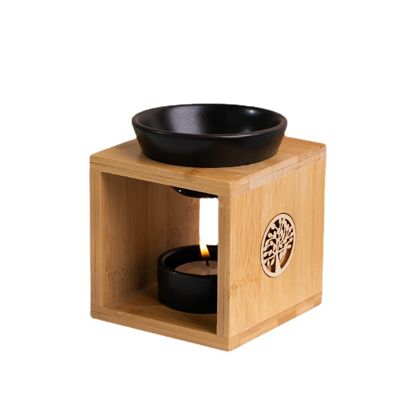 Fábrica directa de cerámica de cera de aceite esencial candelabros de bambú y madera creativos hogares vela soporte de lámpara horno de aroma artesanía adornos