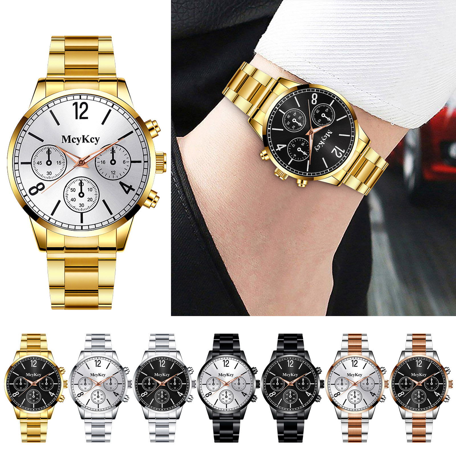 modèle de faux montre à quartz décontractée à trois yeux avec bracelet en acier pour hommes_voghion.com