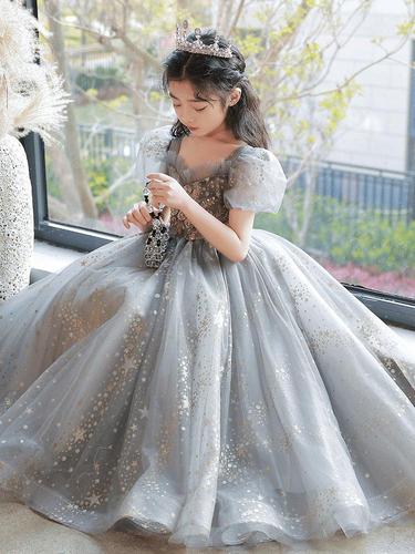 Children's formal wear 2024 spring new style fairy girl piano show puffy skirt host evening dress 