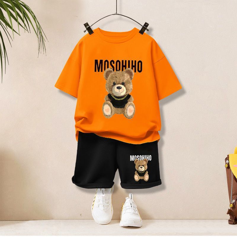 Big Gold Bear# Orange Short T Black Shorts