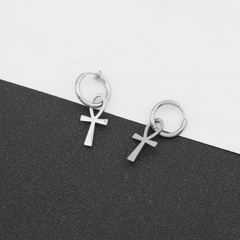 1 Piece Casual Simple Style Cross Polishing Stainless Steel Drop Earrings display picture 6