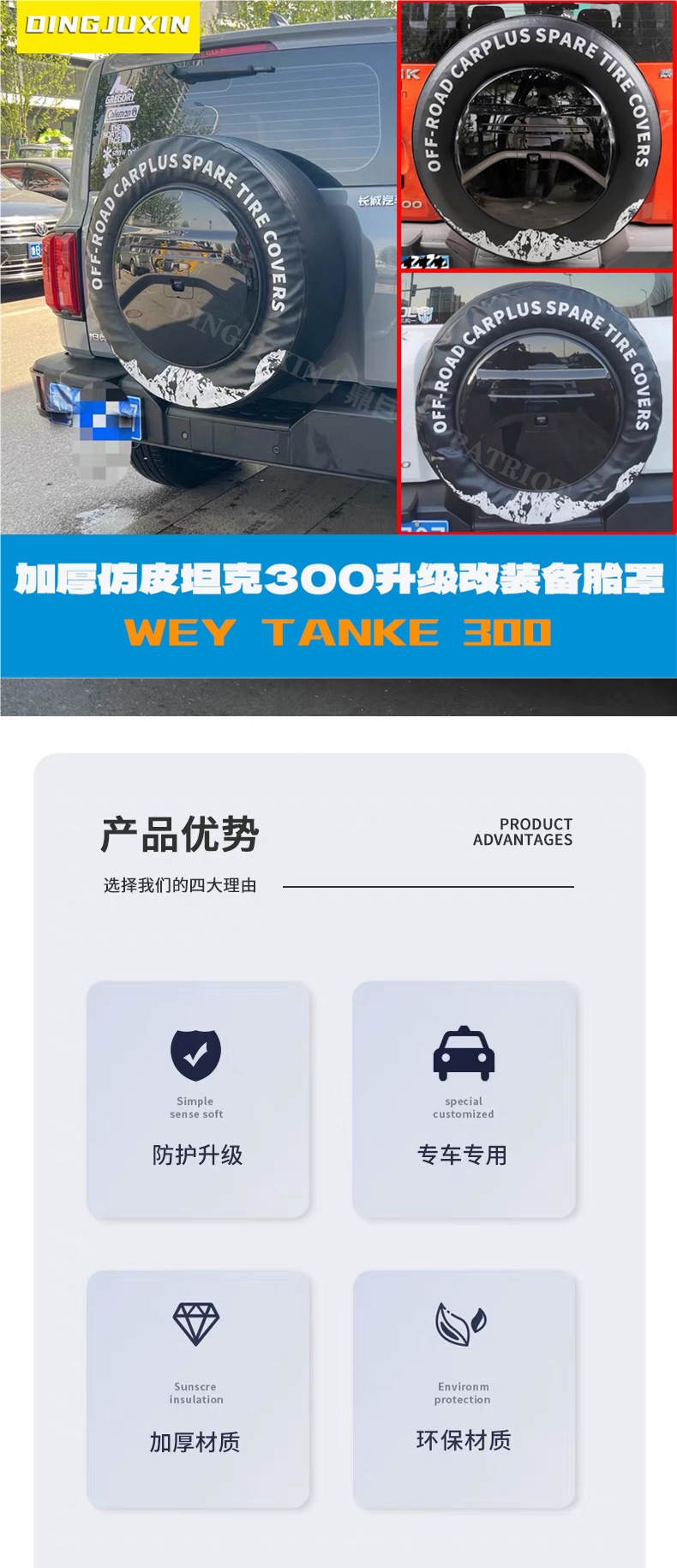Suitable for Great Wall Tank 300 Spare Tire Cover, Weipai Tank 300 Special Tire Cover, Modified and Upgraded, Thickeneded