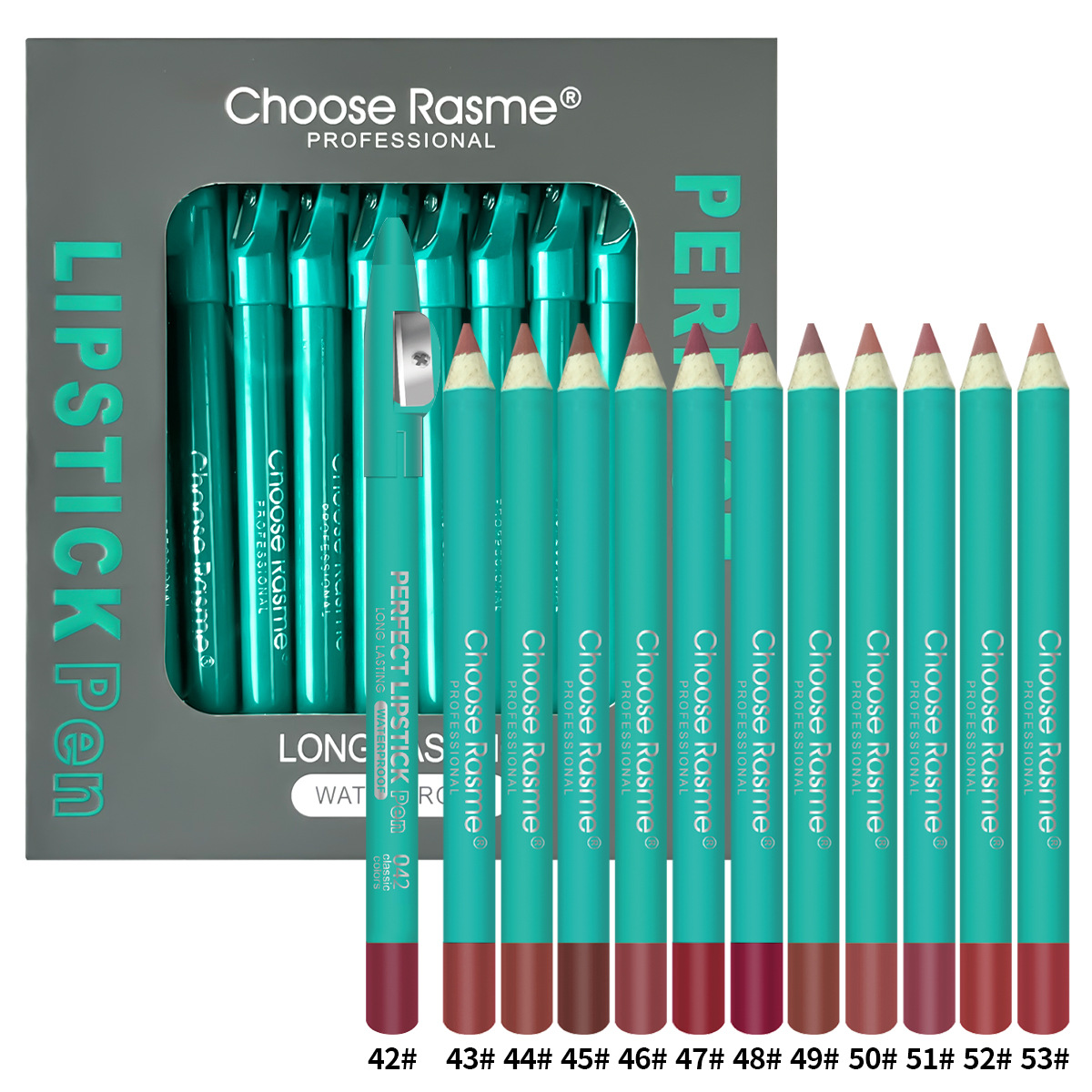 Välj Rasme 12-färgad blandad läppstiftspenna non-stick kopp med pennvässare tjock stång läppenna set_voghion.com