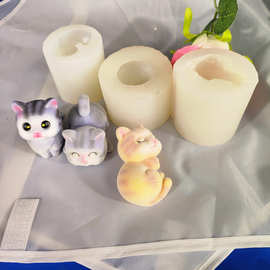 可爱小猫咪硅胶模具捏捏香薰石膏dyi香熏蜡烛摆件立体蛋糕萌趣DIY