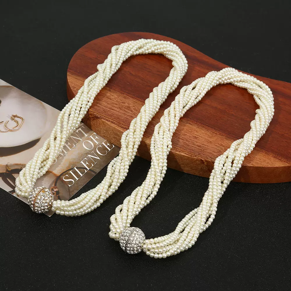 新款仿珍珠玻璃项链女百搭多层长款毛衣链小香风旗袍秋冬配饰项链