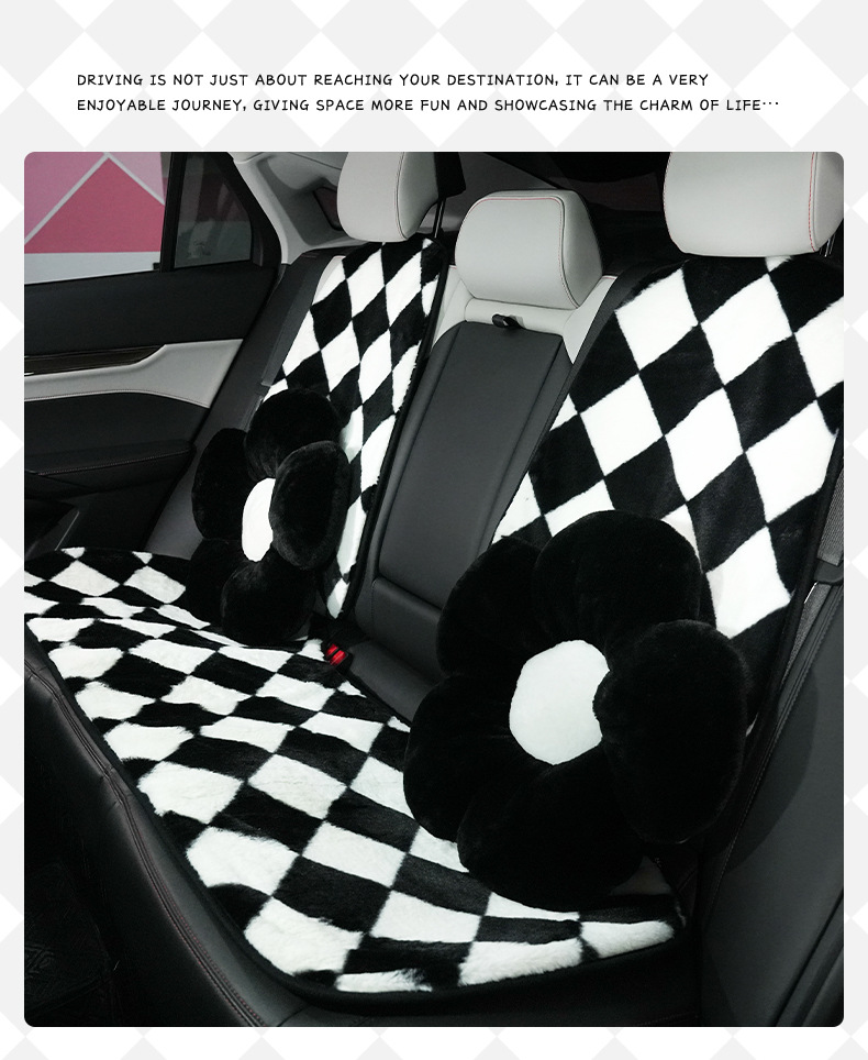 Blue Rain Car Seat Cushion Winter Simple Diamond Pattern Car Seat Cover Plush Warm Comfortable Anti-Freeze Car Seat Cover