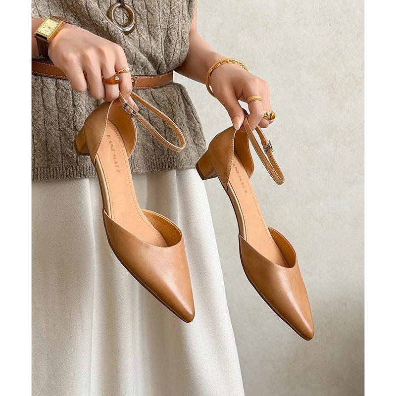 Sandal nữ mũi nhọn quai ngang gót vuông 3,5 cm phong cách Hàn Quốc — đen chi tiết 7