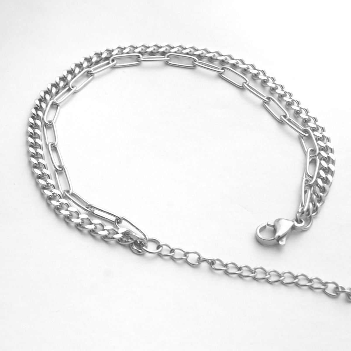 钛钢女手链原创多层二合一手链长圆线磨面链双层男饰品可调节尾链