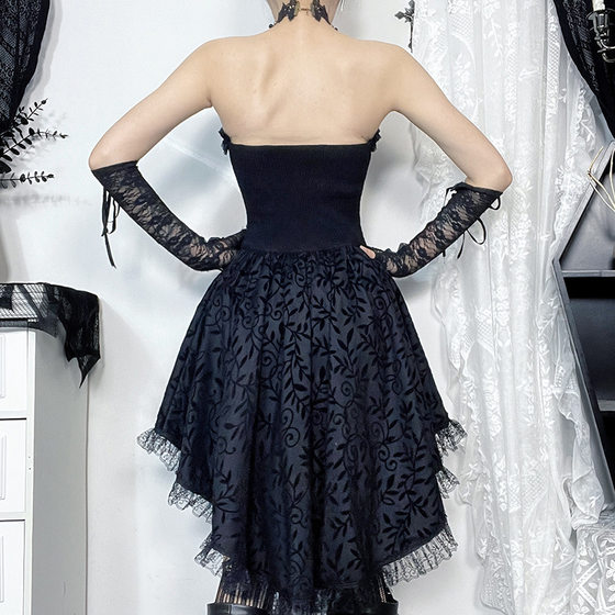 CF24221 Bow Lace Waist Tube dress 2024 New Dark Fashion Trailing Skirt for Women