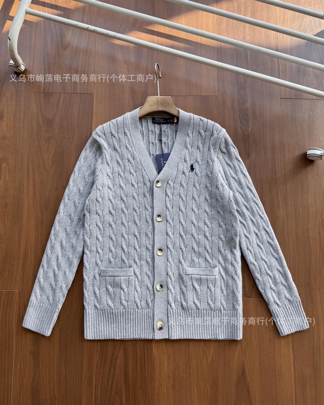 RalphLauren拉夫劳伦四色V领纯色小马刺绣logo麻花针织开衫外套|undefined