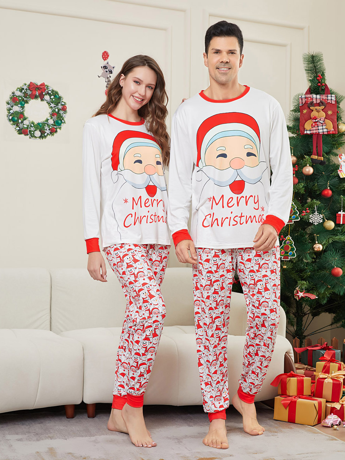 Christmas Santa letter Snowman Christmas family suit printed home clothes pajamas_voghion.com