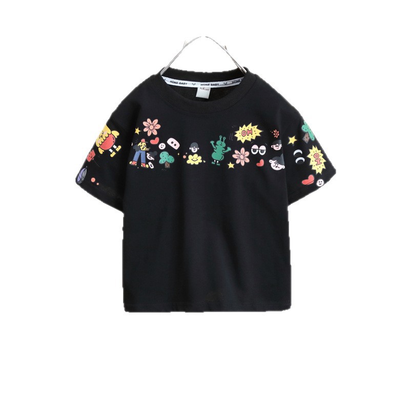 8166 Camiseta de dibujos animados de verano para niños de manga corta para niños 2025 Nuevo top de moda suéter de media manga para bebés 3