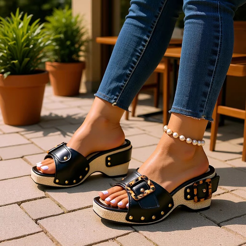 trend fashionable summer sandals platform wedge heel with studs