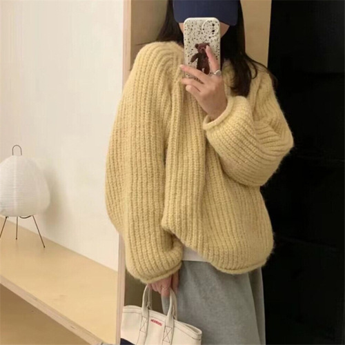 YUNSHU糖果色套头毛衣女2024秋冬日系复古纯色粗线慵懒风针织上衣