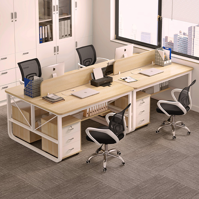 Escritorio de oficina y silla combinación simple moderno Personal Oficina Muebles simples Estación doble Escritorio de computadora de cuatro asientos