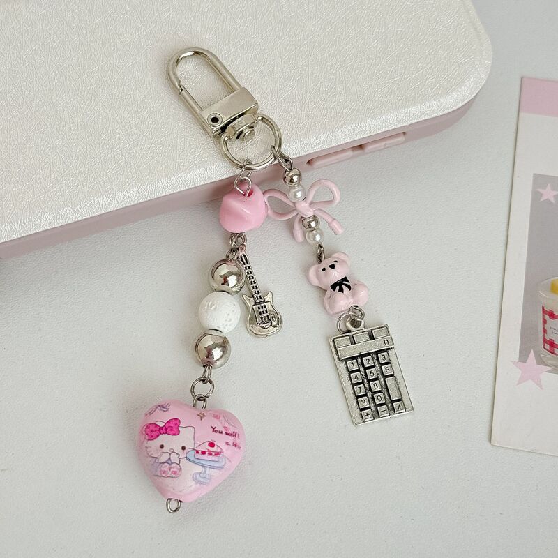 愛のパーソナライズされたキーホルダーバッグペンダントかわいい KT ガールハート携帯電話チェーン甘いピンククマペンダントギフト|undefined