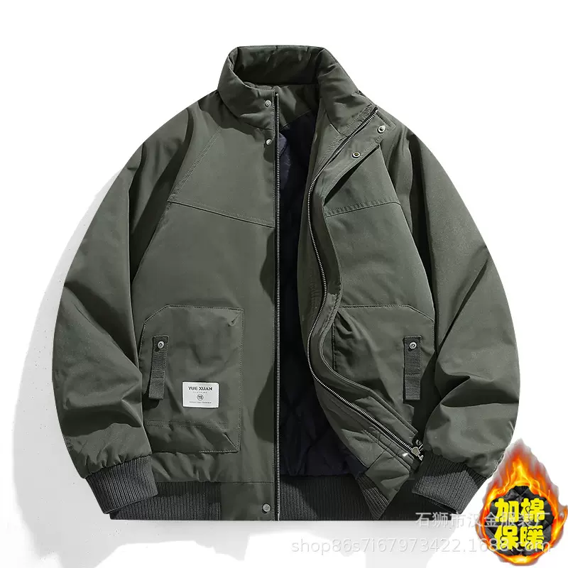 M-8XL跨境冬季新款休闲夹克男秋冬加棉加厚潮流立领宽松胖子外套
