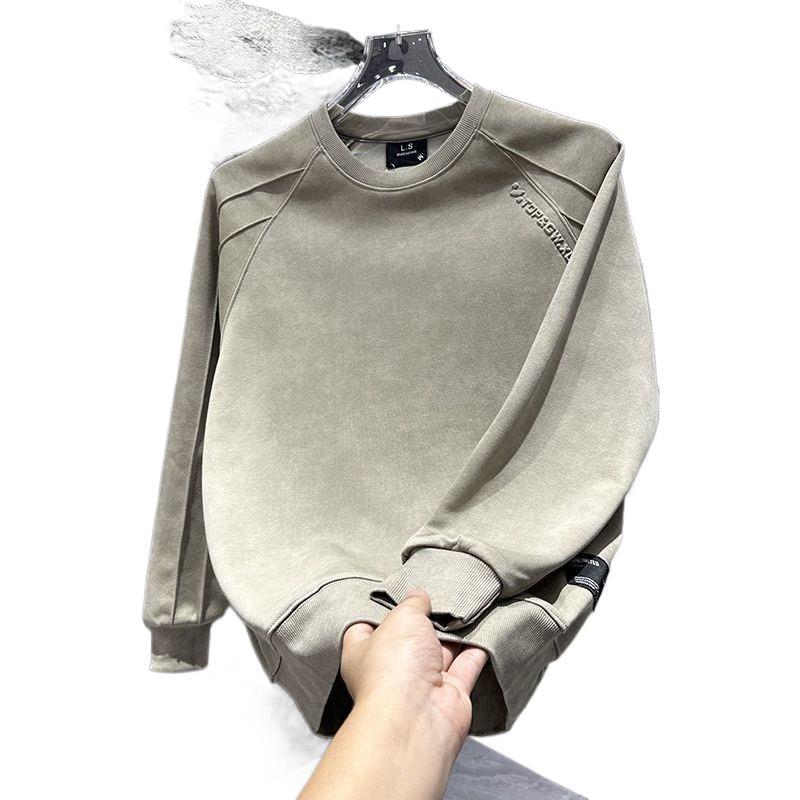 Men's Versatile Casual T-Shirt Trendy Lettered American Crew Neck Sweatshirt Fashionable Inner Layer_voghion.com