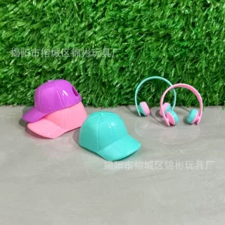 跨境新款30cm娃娃配饰多色棒球帽耳机遮阳帽过家家玩具配件混色随