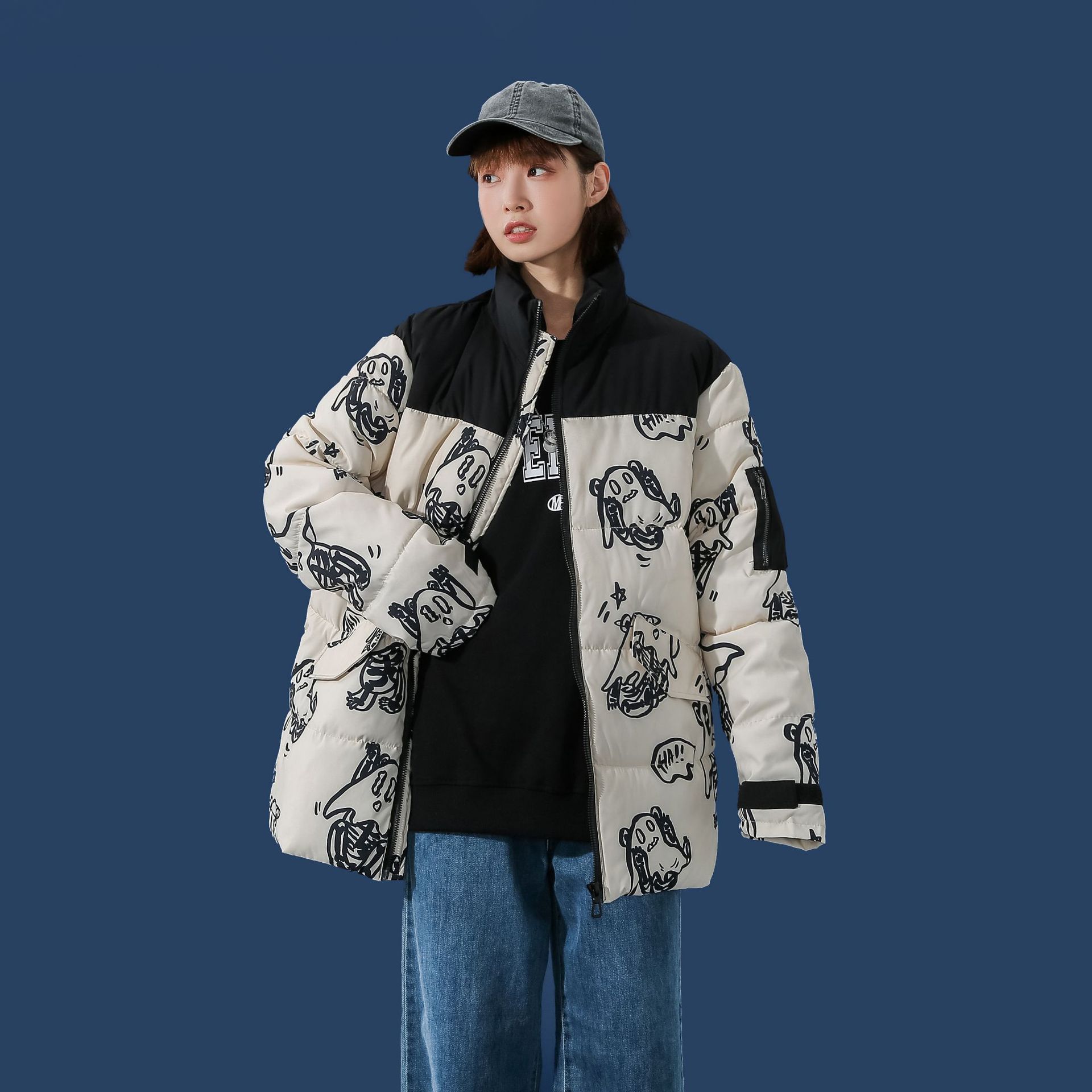 2021 abrigo de algodón acolchado pareja estilo coreano abrigo de pan grueso abrigo casual de moda fantasma abrigo grueso de algodón acolchado