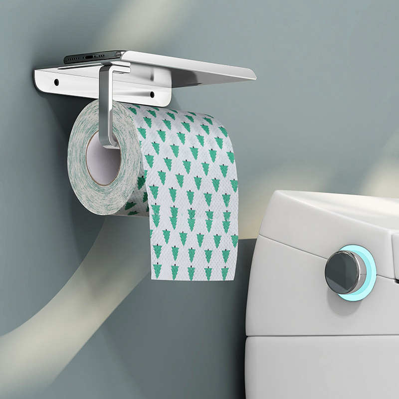 Hole-free space aluminum bathroom paper towel holder storage tray wall-mounted bathroom roll paper holder toilet paper holder multi-function