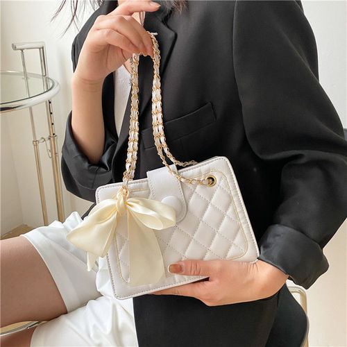 Autumn silk scarf bag for women  new trendy fashion rhombus chain bag texture single shoulder armpit bag crossbody bag