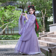 紫色女童汉服魏晋风直裾大袖衫小女孩仙气套装日常可穿古装战国袍