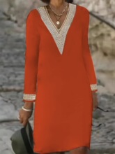 V 64071 V-neck Midi Sleeve Dress ���e�B��ȹ ���R�d�羳�W