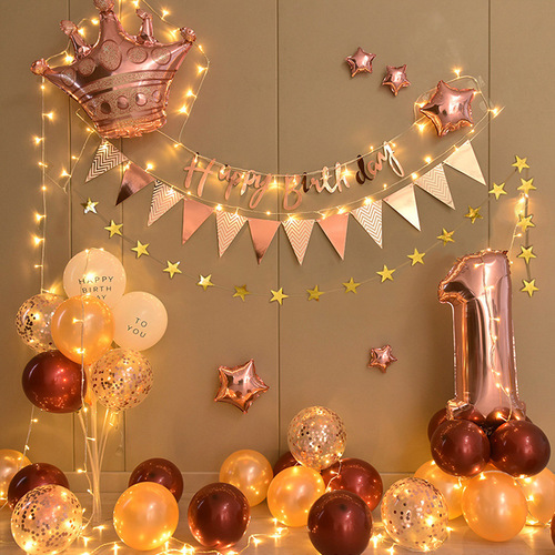 Children's birthday arrangement background wall decoration male and female baby one-year-old scene party aluminum film digital balloon set