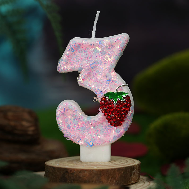 新款公主红色草莓数字蜡烛生日蛋糕庆生派对蜡烛0-9气氛装饰DIY|undefined