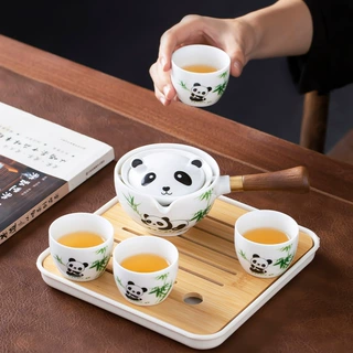 清新萌趣风熊猫自动茶具便携收纳包蓄水茶盘商务礼品一件代发