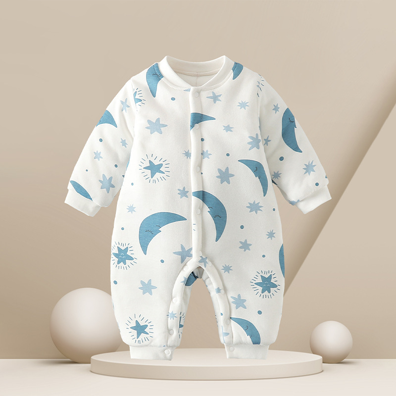 薄婴儿秋冬装夹棉冬款宝宝加厚连体连体爬服棉服衣服保暖棉衣哈衣