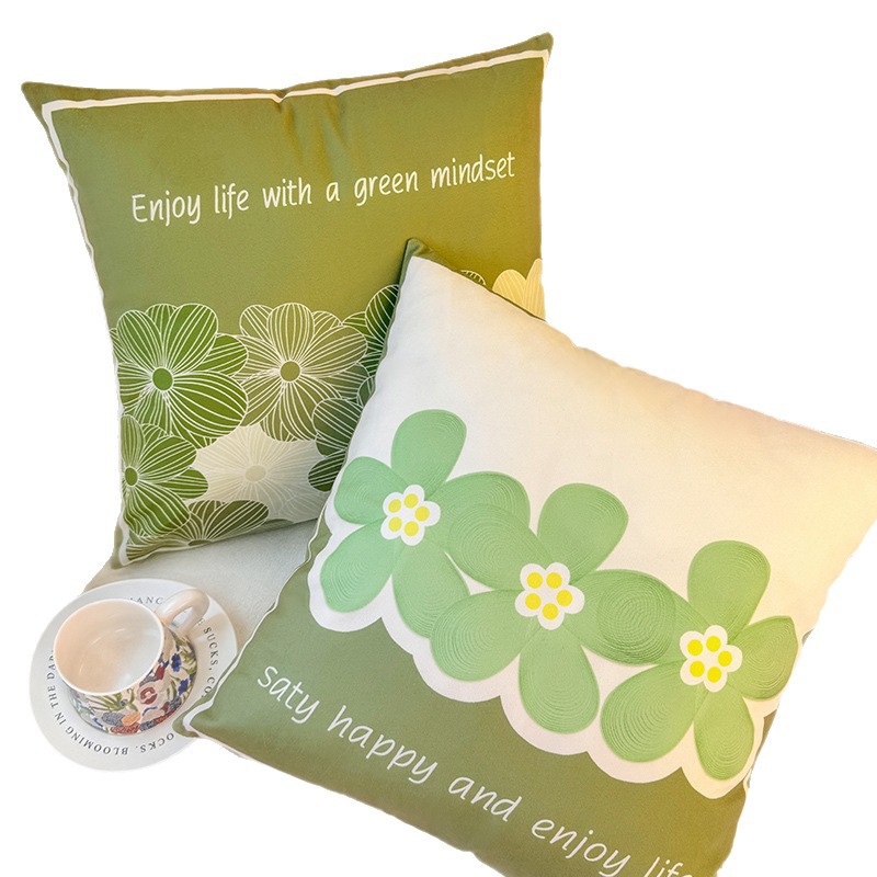 Xiaoqing viento fresco estampado de flores almohada funda de almohada sala de estar sofá almohada impresión de cabecera correa de almohada de cintura abstracta