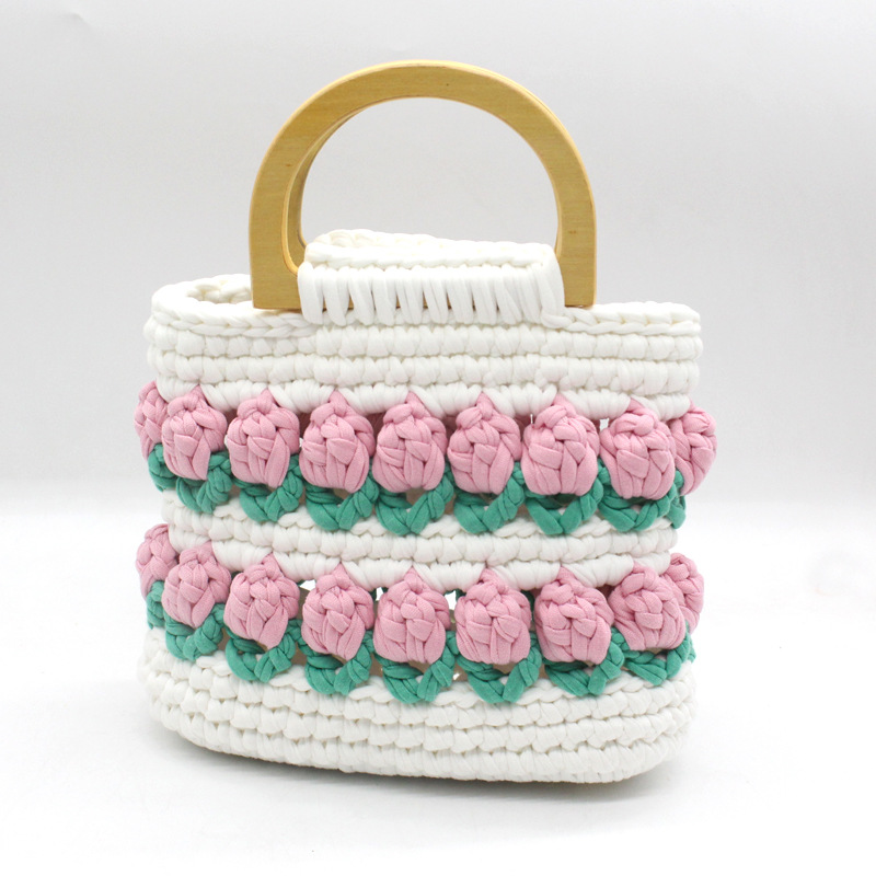 Línea de tela de bricolaje tejida a mano Bolso de tulipán Bolso de material Bolso para novias generosas y dulces
