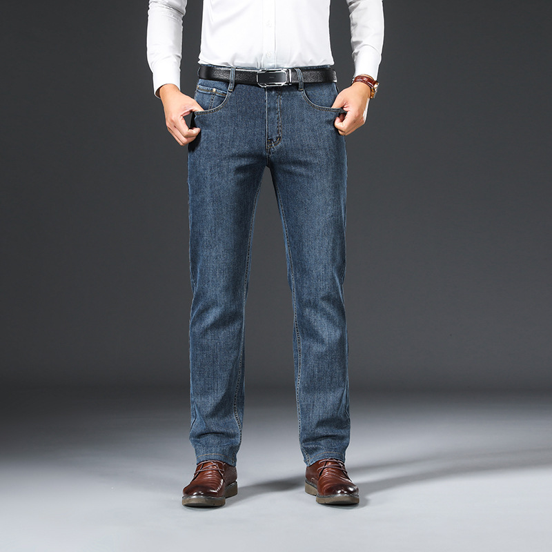 2021 Autumn/Winter Brand Men's Straight-Leg Jeans Business Versatile Loose Long Pants Mid-Waist Washed Fashion Thick J679