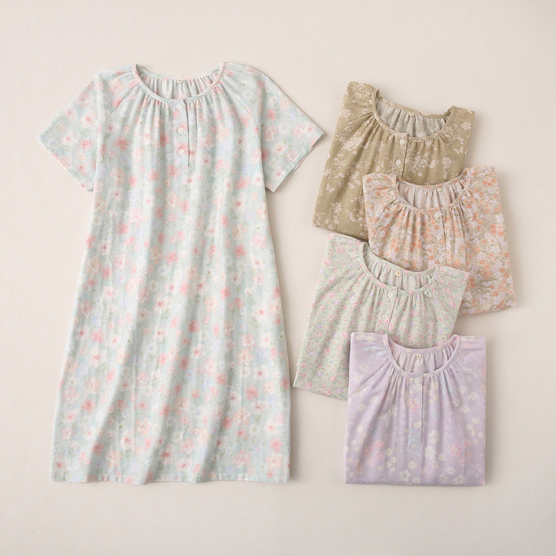 2026 Summer Pajamas for Women, Pure Cotton Half-Sleeve Cartoon Nightgown, Sweet and Cute Floral Home Wear Short-Sleeve Nightdress