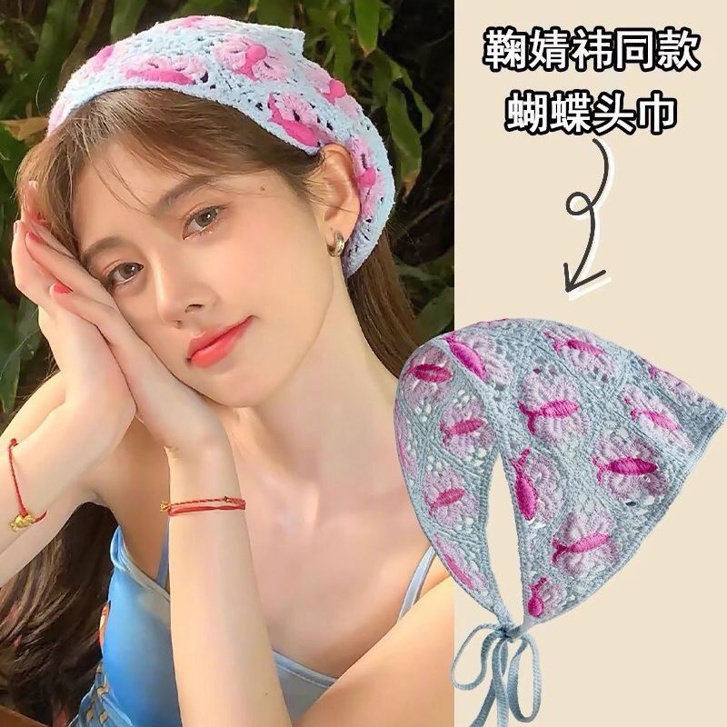 [Liquidación de precio de fábrica] Versión coreana de la bufanda triangular hueca de crochet de punto femenino dulce y lindo sombrero de pañuelo de flores de estilo femenino