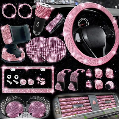 Multi-Piece Set, Mobile Phone Holder, Steering wheel cover - all-pink-38cm