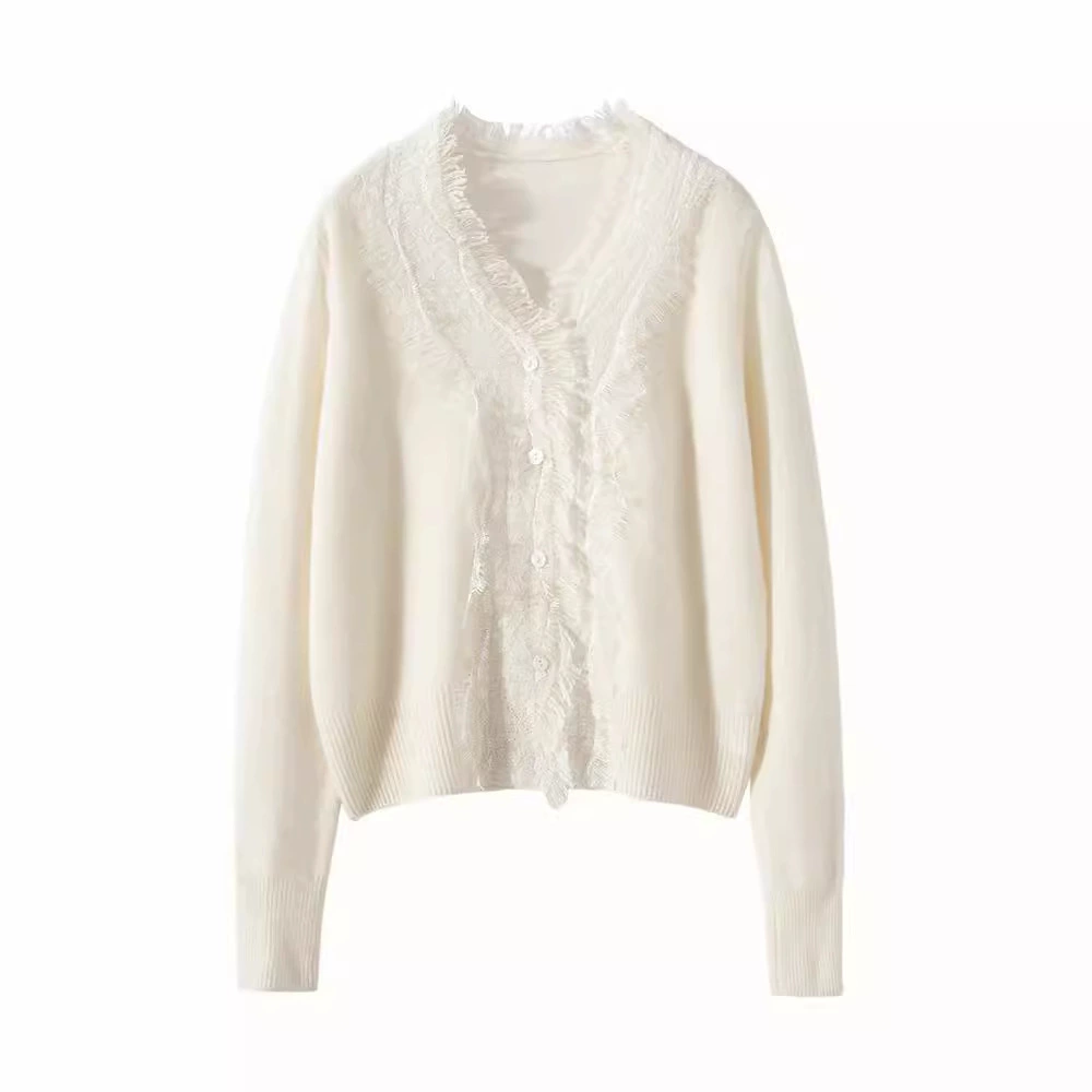 Кашемировый свитер женский, осенне-зимний, 2025, новинка ранней осени, женский топ, вязаный кашемировый кардиган с кружевом