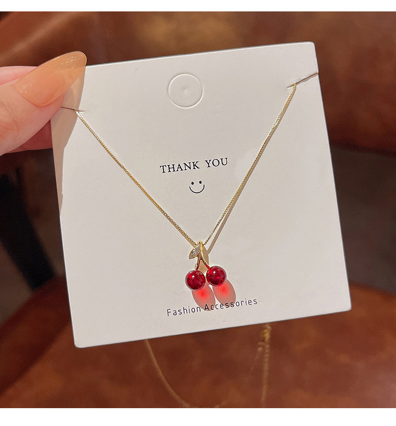 Sweet Cherry Copper Pendant Necklace Plating Resin Copper Necklaces
