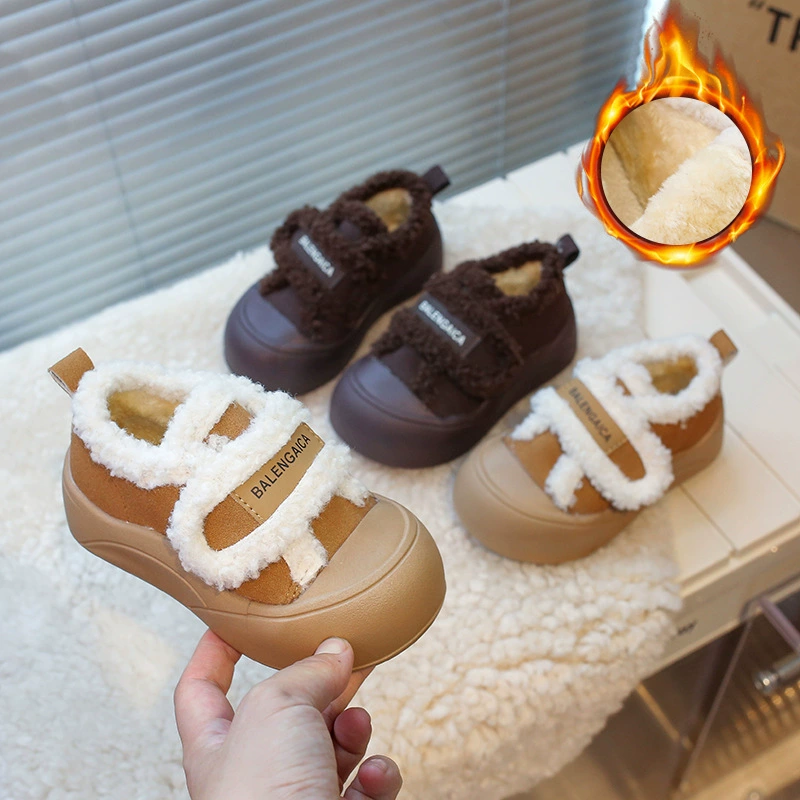Вторая хлопковая обувь для девочек 2024 зимняя новая детская хлопковая обувь осенняя зимняя обувь плюс бархатная обувь зимняя снежная обувь меховая обувь