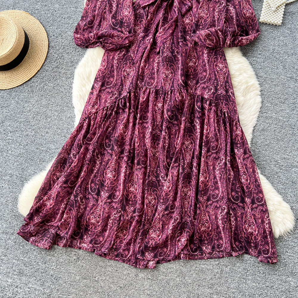 Women's French Style Loose Fitting Dress with Long Sleeves Tie Waist A-Line Long Skirt Slimming Elegant Spring Autumn Dress_ecoleips.com