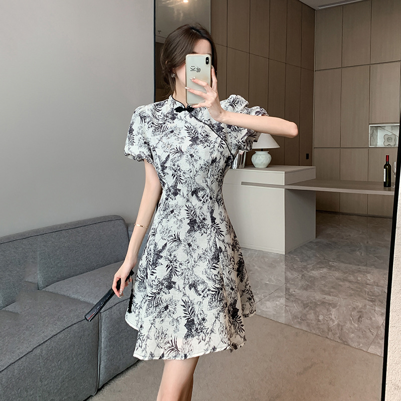 现货 现货 新中式国风复古改良旗袍小个子修身短款连衣裙夏季新款