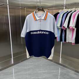 casa高尔夫服装男女同款球服春季新款翻领字标配色短袖T恤ca