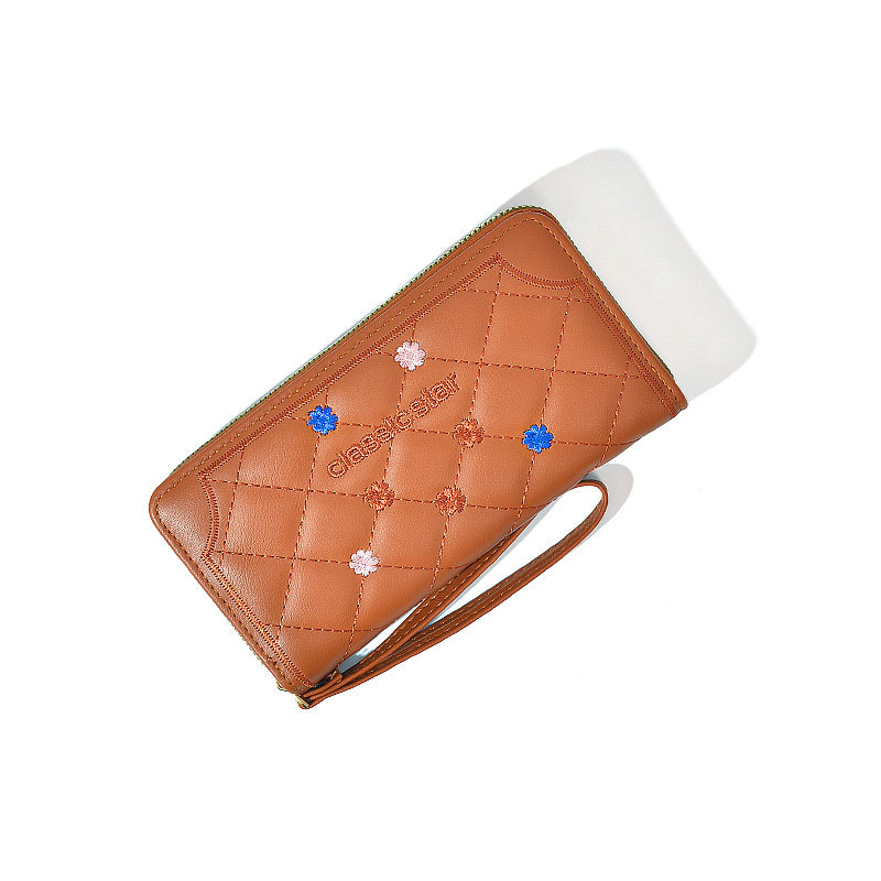 Cartera larga con cremallera, estilo coreano, con detalles en contraste