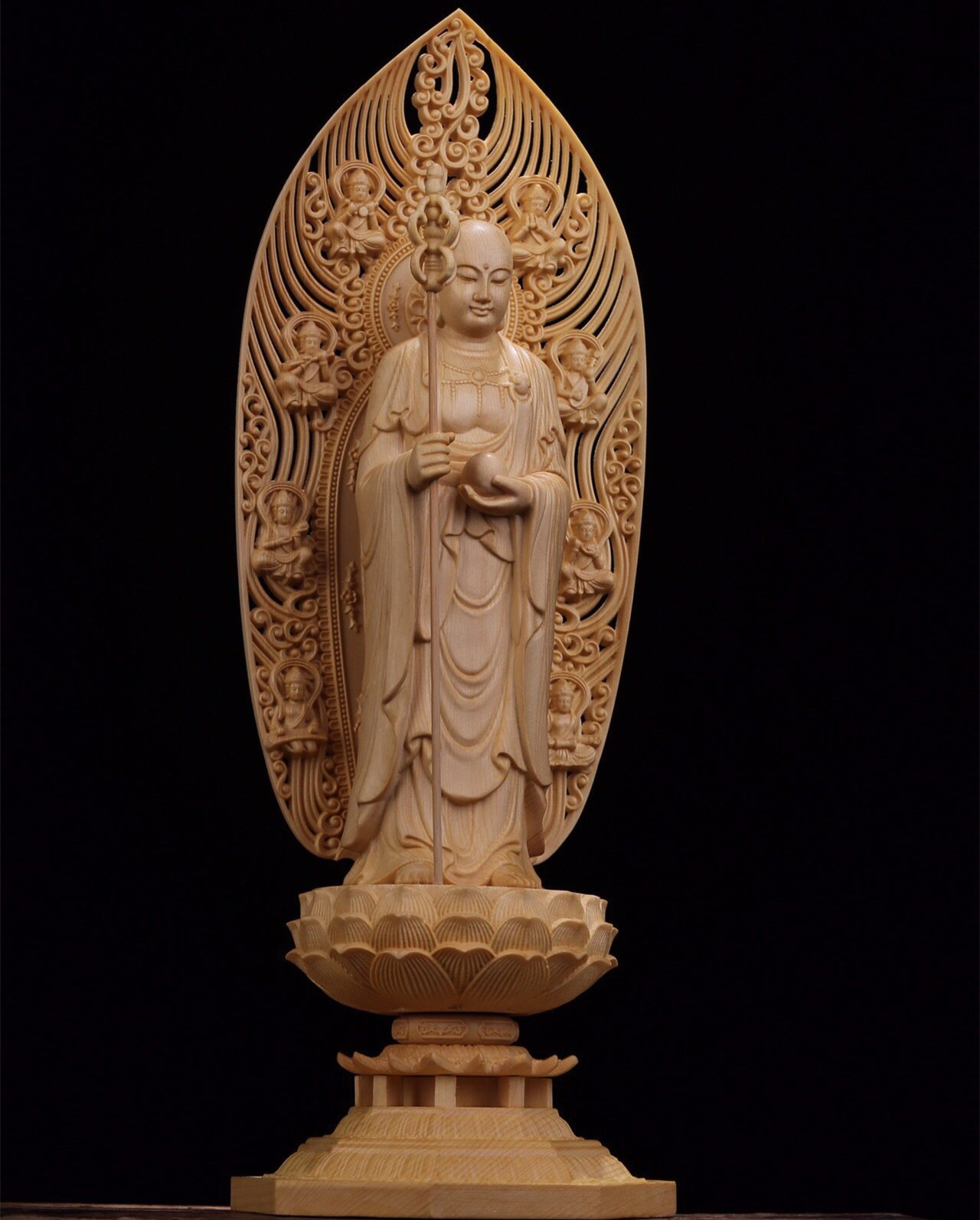 桧木雕刻43公分地藏王菩萨摆件菩萨佛像居家客厅木雕工艺品批发