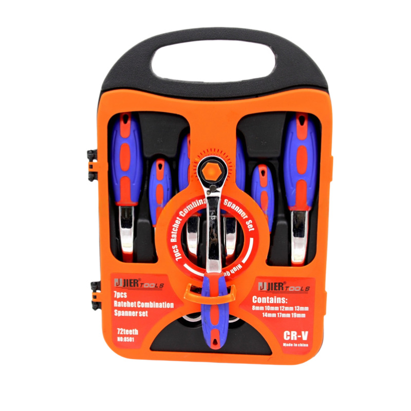 Llave hexagonal de trinquete rápido bidireccional de 7 piezas, mango de plástico, herramientas de hardware para el hogar de múltiples especificaciones