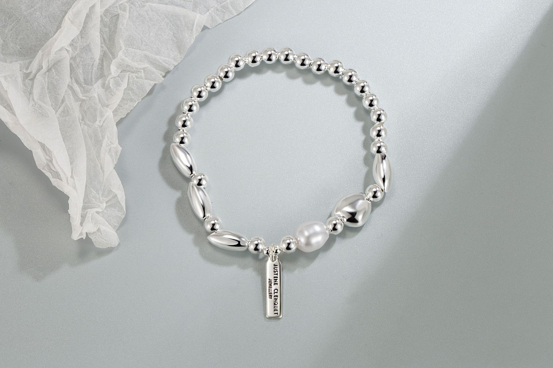 Unregelmäßiges Silberbohnen-Barockperlen-Damenarmband, schlicht, modisch, leichter Luxus, vielseitig, hochwertig, Herbst- und Winterarmband_voghion.com
