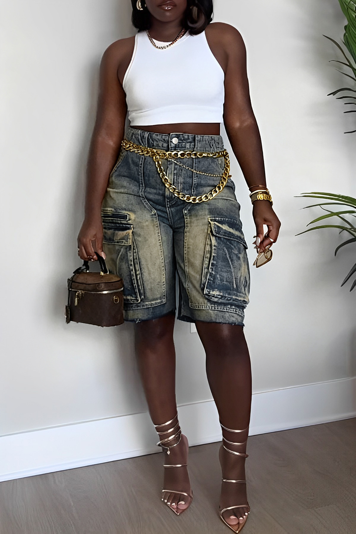 Spring/Summer Women's Clothing Ripped Straw Wash Work Pocket Jeans New Style Hot Item_ecoleips.com